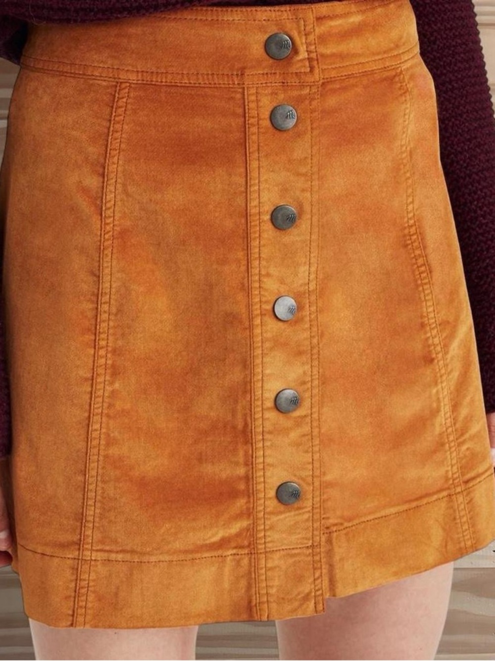 Velveteen A-Line Mini Skirt: Button-Front Edition - Picture 1 of 7